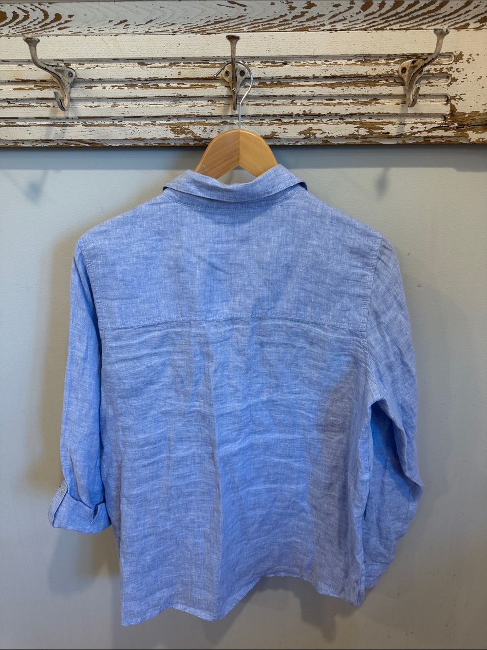 Sigrid Olsen Blue Linen Top size medium - Picture 3 of 8